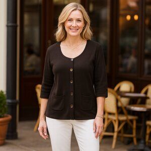 Chico's Dark Brown Button Up Sweater